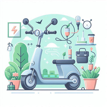 Modern scooter. Vector illustration in flat style. Isolated on white background.のイラスト素材