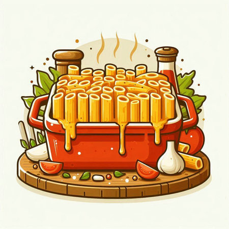 Illustration of italian pasta with tomato sauce, garlic and olive oilのイラスト素材