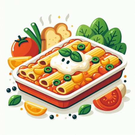 Illustration of a lasagna with tomato sauce and mozzarellaのイラスト素材