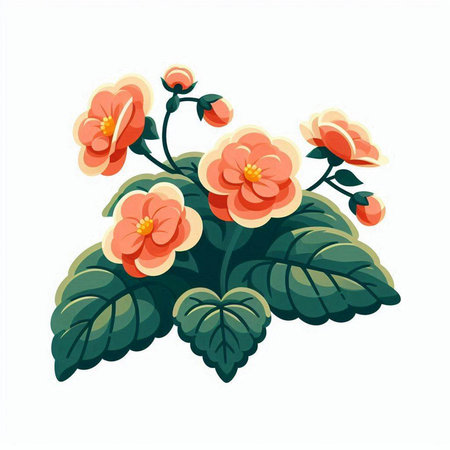 Flowering begonia. Vector illustration isolated on white background.のイラスト素材