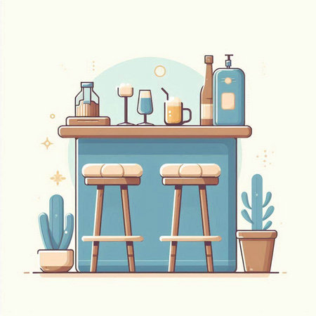 Bar counter in flat style. Bar interior design. Vector illustration.のイラスト素材