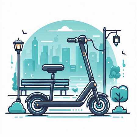 Modern scooter on the city street. Vector illustration in flat styleのイラスト素材