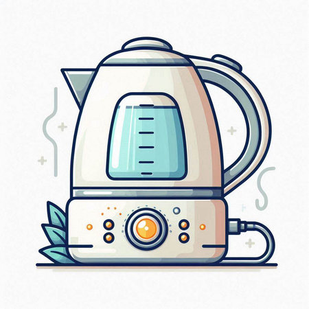 Kitchen electric kettle isolated on white background. Vector illustration in flat style.のイラスト素材