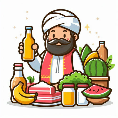 Vector illustration of a muslim man holding a bottle of beer.のイラスト素材