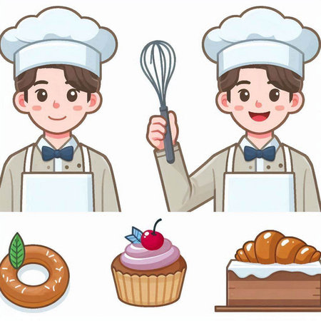A set of chef and bakery theme vector art illustration. EPS10のイラスト素材