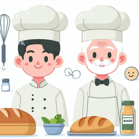 Illustration of a Cute Little Chef and a Man with Breadのイラスト素材