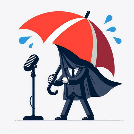 Businessman with umbrella and microphone. Vector illustration in retro style.のイラスト素材