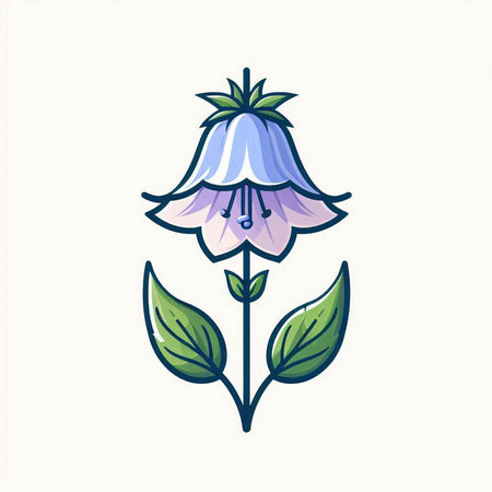 Illustration of a bluebell flower with leaves on a white backgroundのイラスト素材