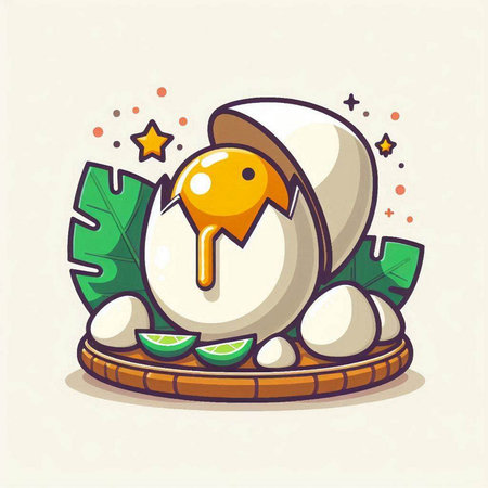 Cute cartoon chicken egg. Vector illustration of a chicken egg.のイラスト素材
