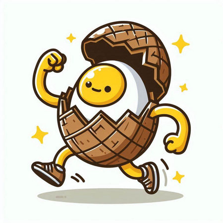 Cute cartoon egg character running in a hurry. Vector illustration.のイラスト素材