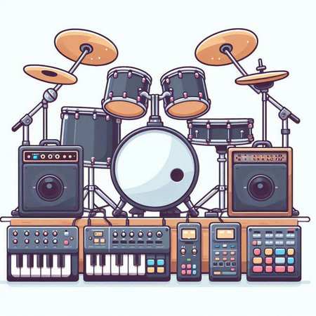 Musical instruments, drums, cymbals. Vector illustration.のイラスト素材