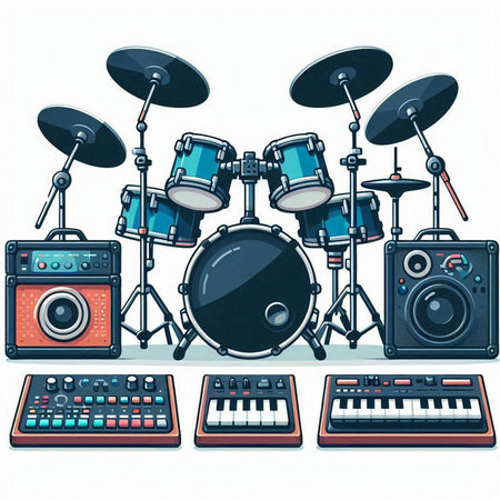 Set of musical instruments on a white background. Vector illustration in cartoon style.のイラスト素材