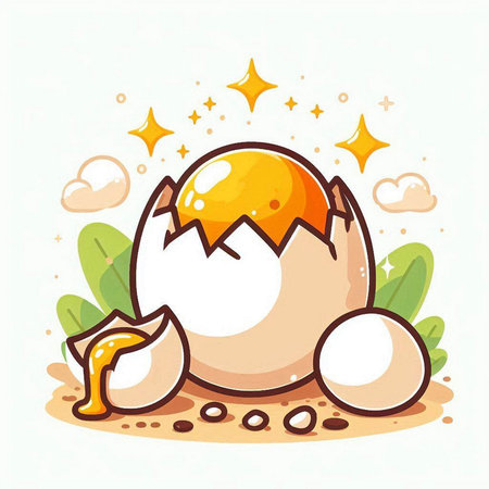 Broken egg with eggshell on the ground. Vector illustration.のイラスト素材