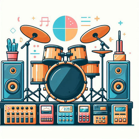 Drum set on white background. Vector illustration in flat style.のイラスト素材