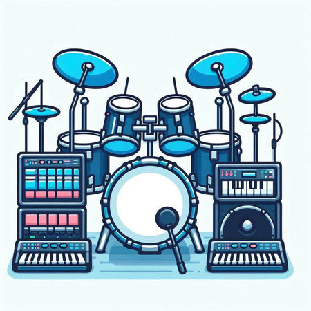 Drum set. Music instruments. Vector illustration in cartoon style.のイラスト素材