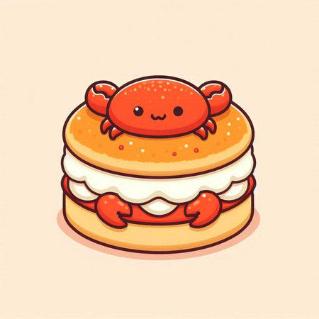 Cute cartoon crab on a biscuit. Vector illustration of a cute crab.のイラスト素材