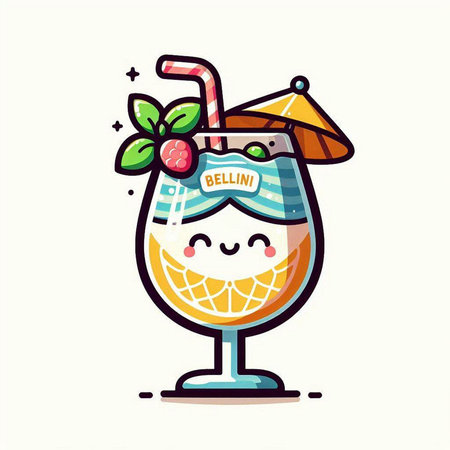 Cute summer fruit cocktail. Vector illustration in cartoon flat style.のイラスト素材