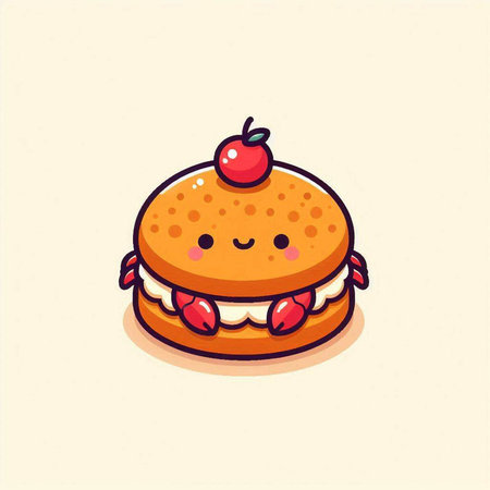 Cute happy cake character. Kawaii food icon. Vector illustration.のイラスト素材
