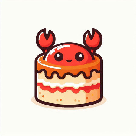 Cute cartoon crab cake. Vector illustration isolated on white background.のイラスト素材