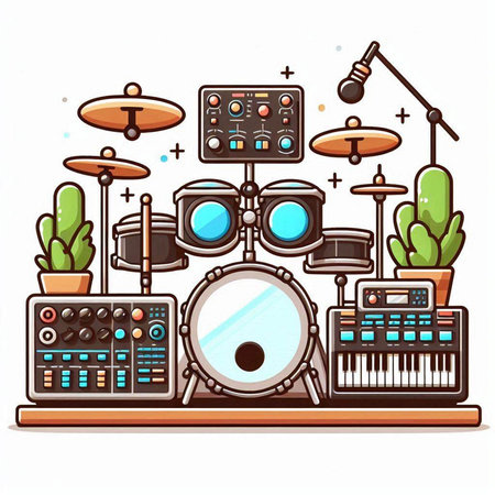 Drum set on white background. Vector illustration in cartoon style.のイラスト素材
