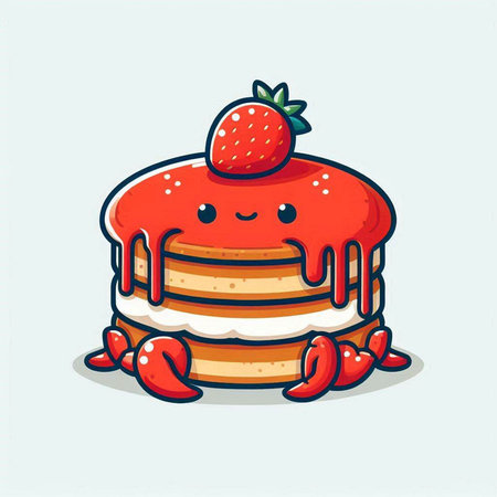 Cute pancake with strawberry. Vector illustration. Cartoon style.のイラスト素材
