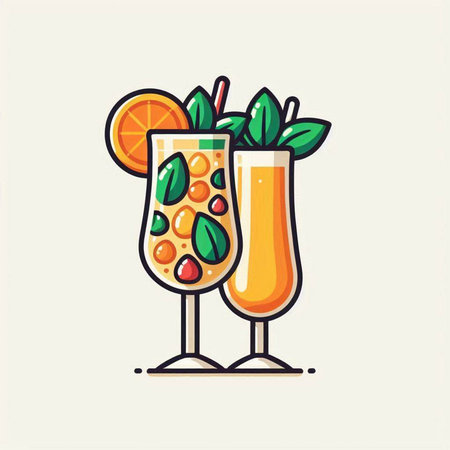 Cocktail with orange and mint. Flat style vector illustration.のイラスト素材
