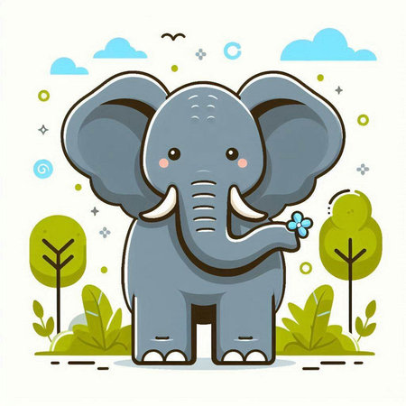 Cute cartoon elephant in the park. Vector illustration for your designのイラスト素材