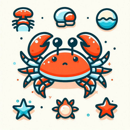 Cute cartoon crab icon. Vector illustration of sea animal character.のイラスト素材