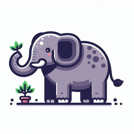 Cute elephant with a plant. Vector illustration in cartoon style.のイラスト素材