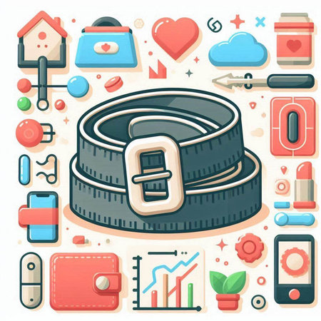 Stainless steel belt and accessories in flat style. Vector illustration.のイラスト素材