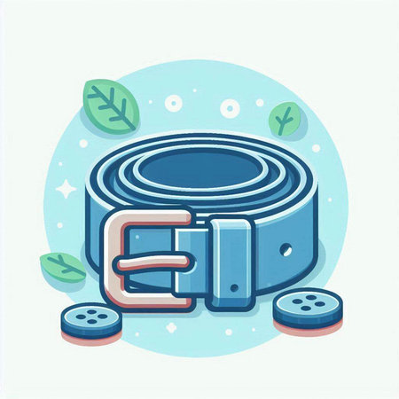 Vector illustration of a belt with buttons and leaves on a blue backgroundのイラスト素材