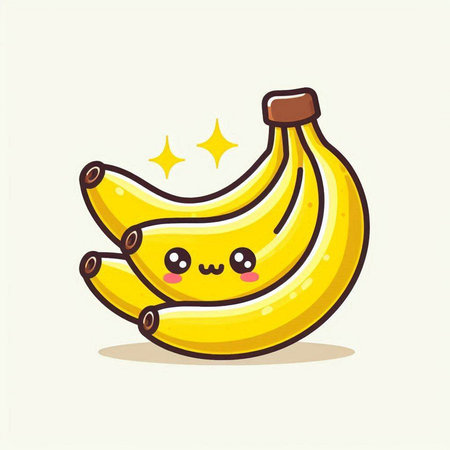 Cute cartoon banana fruit character with happy expression. Vector illustration.のイラスト素材