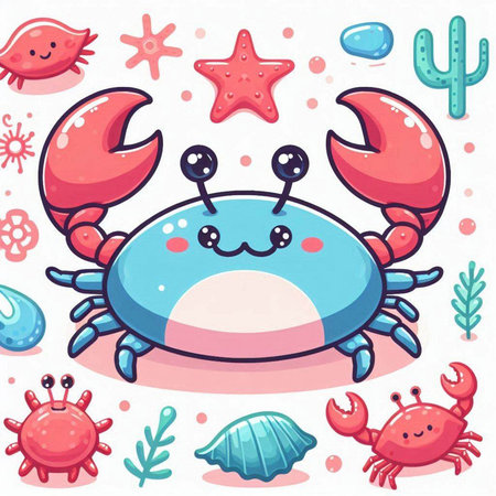 Cute cartoon crab. Vector illustration of a cute cartoon crab.のイラスト素材