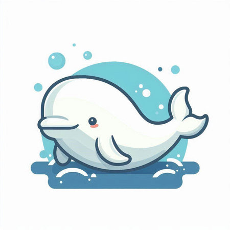 Cute cartoon white whale swimming in the sea. Vector illustration.のイラスト素材