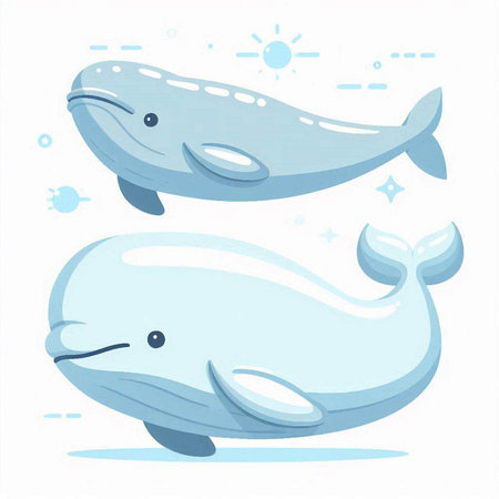 Cute cartoon whales. Vector illustration isolated on a white background.のイラスト素材