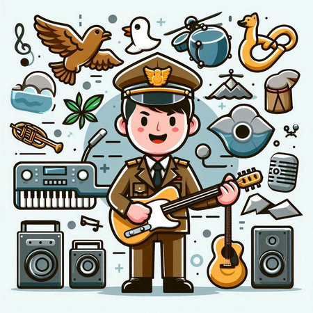 Policeman with musical instruments. Vector illustration in cartoon style.のイラスト素材