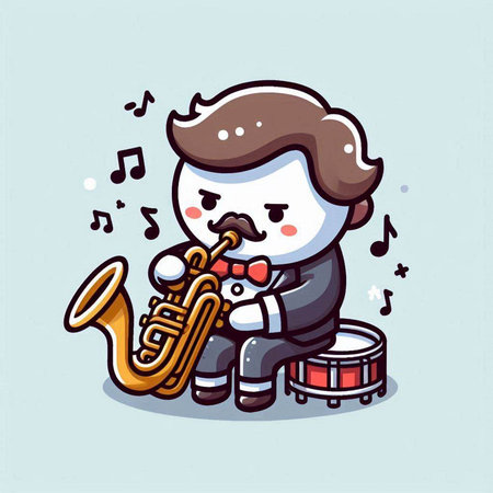 Cartoon musician playing the saxophone. Cute vector illustration.のイラスト素材