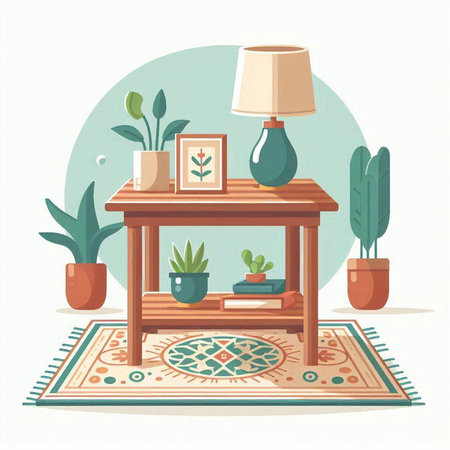 Interior living room with furniture and plants. Flat style vector illustration.のイラスト素材