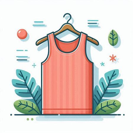 Clothes on hanger. Vector illustration in flat linear style.のイラスト素材