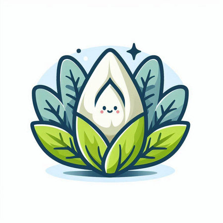 Cute kawaii flower and leaves icon. Vector illustration.のイラスト素材
