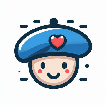 Illustration of a cute cartoon boy in a beret with a heartのイラスト素材