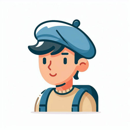 Vector illustration of a boy in a beret. Cartoon character.のイラスト素材
