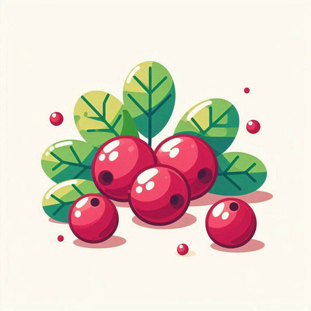 Cranberries with leaves on white background. Vector illustration for your designのイラスト素材