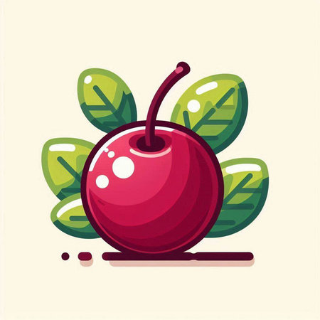 Cherry fruit with leaves. Vector illustration in flat cartoon style.のイラスト素材