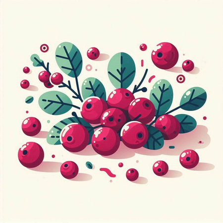 Cranberry with green leaves and red berries. Vector illustration.のイラスト素材