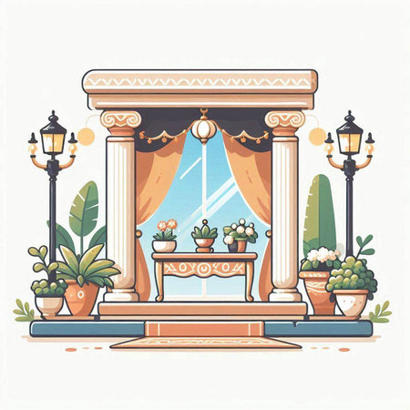 Flower shop in old style. Vector illustration on white background.のイラスト素材