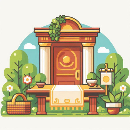 Vector illustration of the entrance to the cafe in a flat style.のイラスト素材