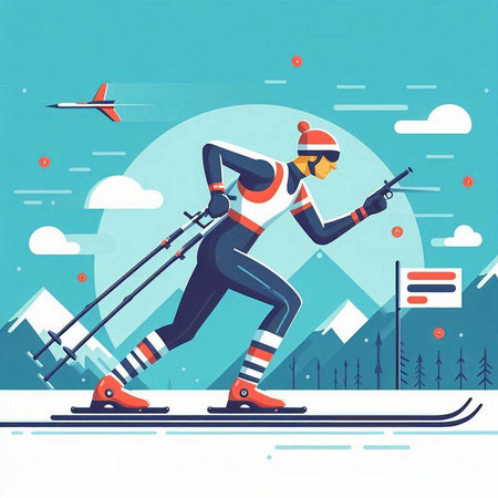 Cross-country skiing. Winter sport. Vector illustration in flat styleのイラスト素材
