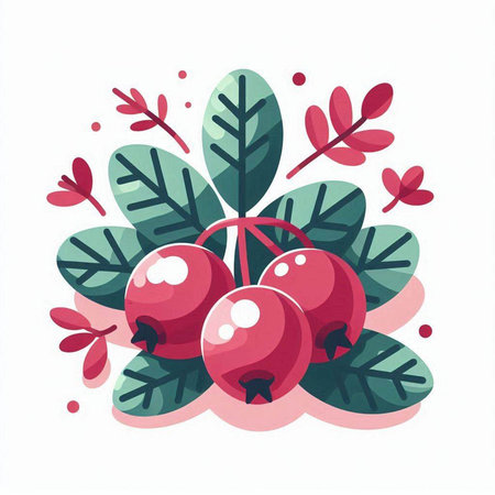 Bunch of red currant with green leaves. Vector illustration.のイラスト素材