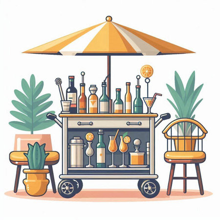 Cocktail bar stand with alcohol drinks. Flat style vector illustration.のイラスト素材